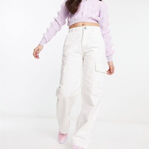 Cotton On Loose Fit White Cargo Pants